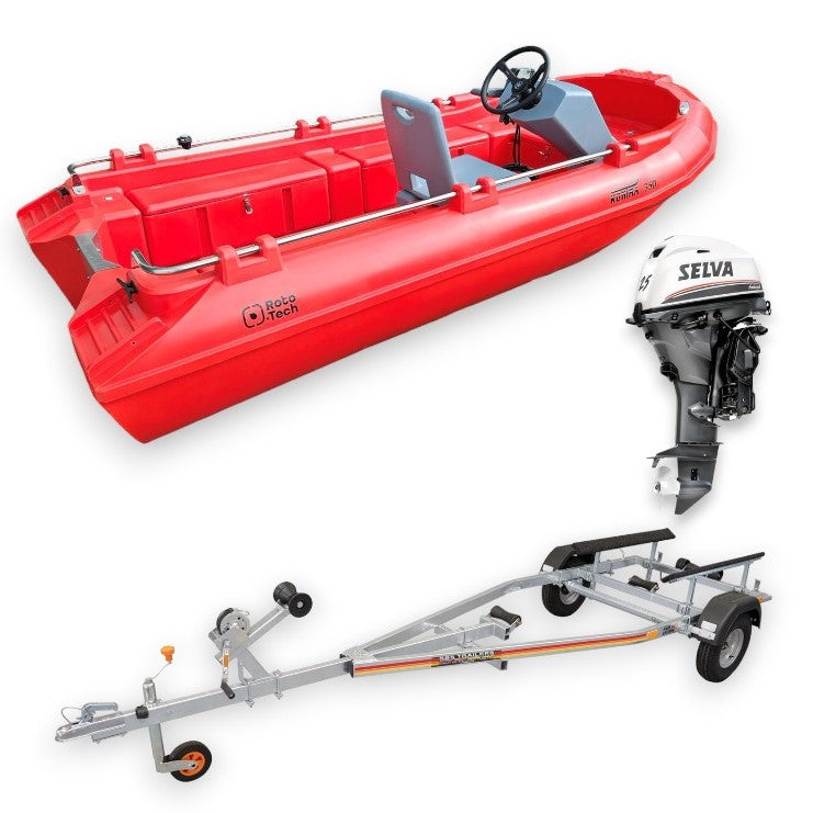 New Roto-Tech Kontra 350 package in red with steering console, F25EFI Outboard & SBS Trailer