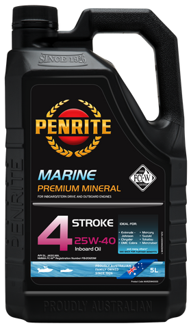 Penrite Premium NMMA FC-W Approved Outboard / Inboard Mineral Marine 25W-40 4-Stroke Oil (5 Litres)