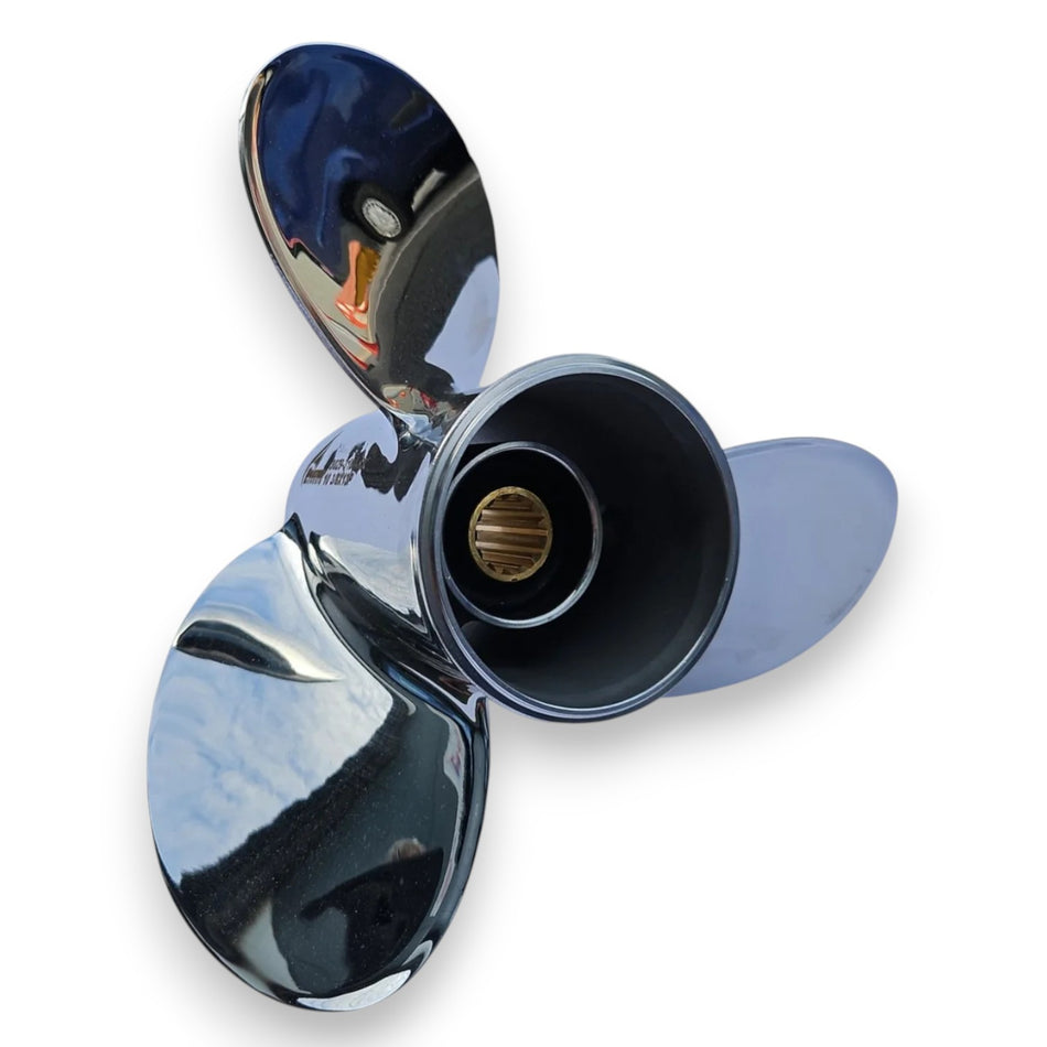 Yamaha, Selva, Honda, Suzuki 25-60hp Megara Series Polished Stainless 3-Blade Pressed Hub Propellers