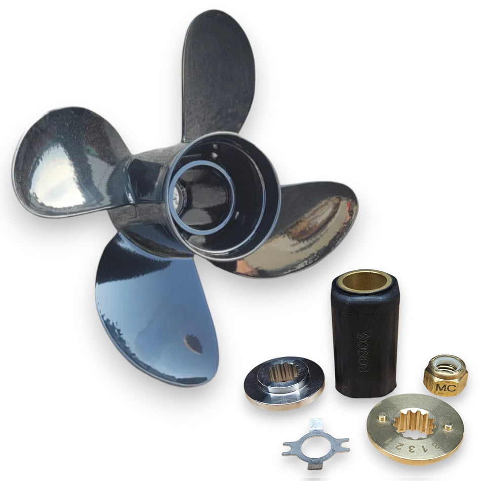 4-Blade 25-70hp Megara Series Aluminium Propeller with hub kits to suit Mercury & Mariner outboards