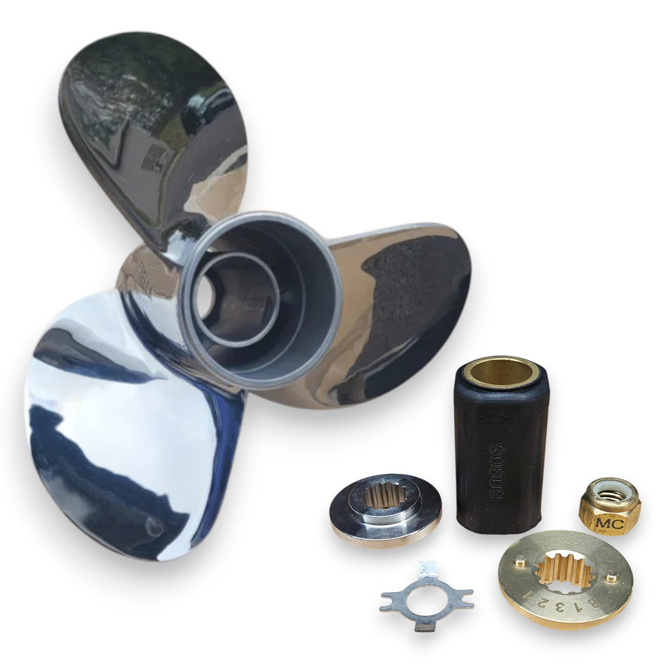 25-60hp Mercury Mariner Stella Series Polished Stainless 3-Blade Propellers with hub kits
