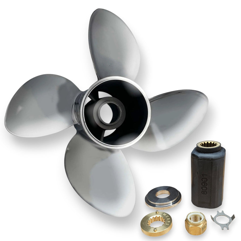 Mercury, Mariner, MerCruiser 90-300hp TorqueMaster Series Polished Stainless RH Rotation 4-Blade Propellers