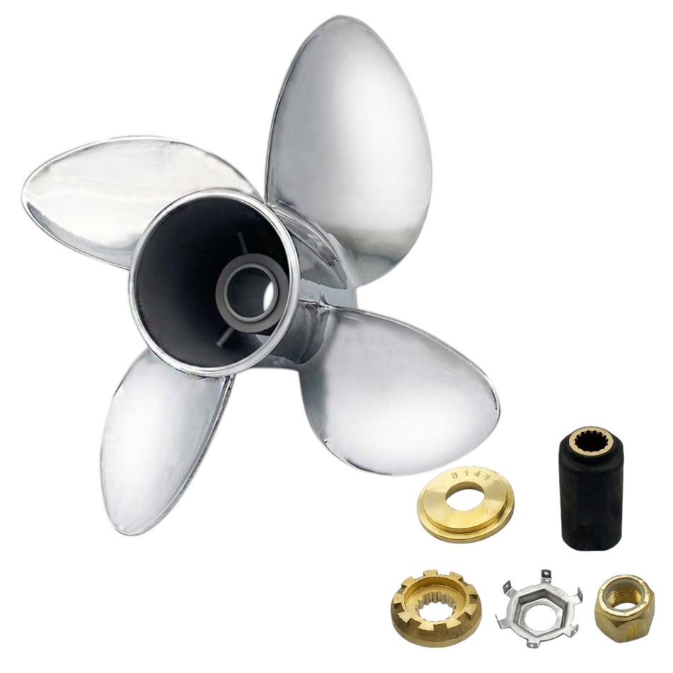 Verado V8 and MerCruiser Soltiga 4 Series Polished Stainless 4-Blade Propellers