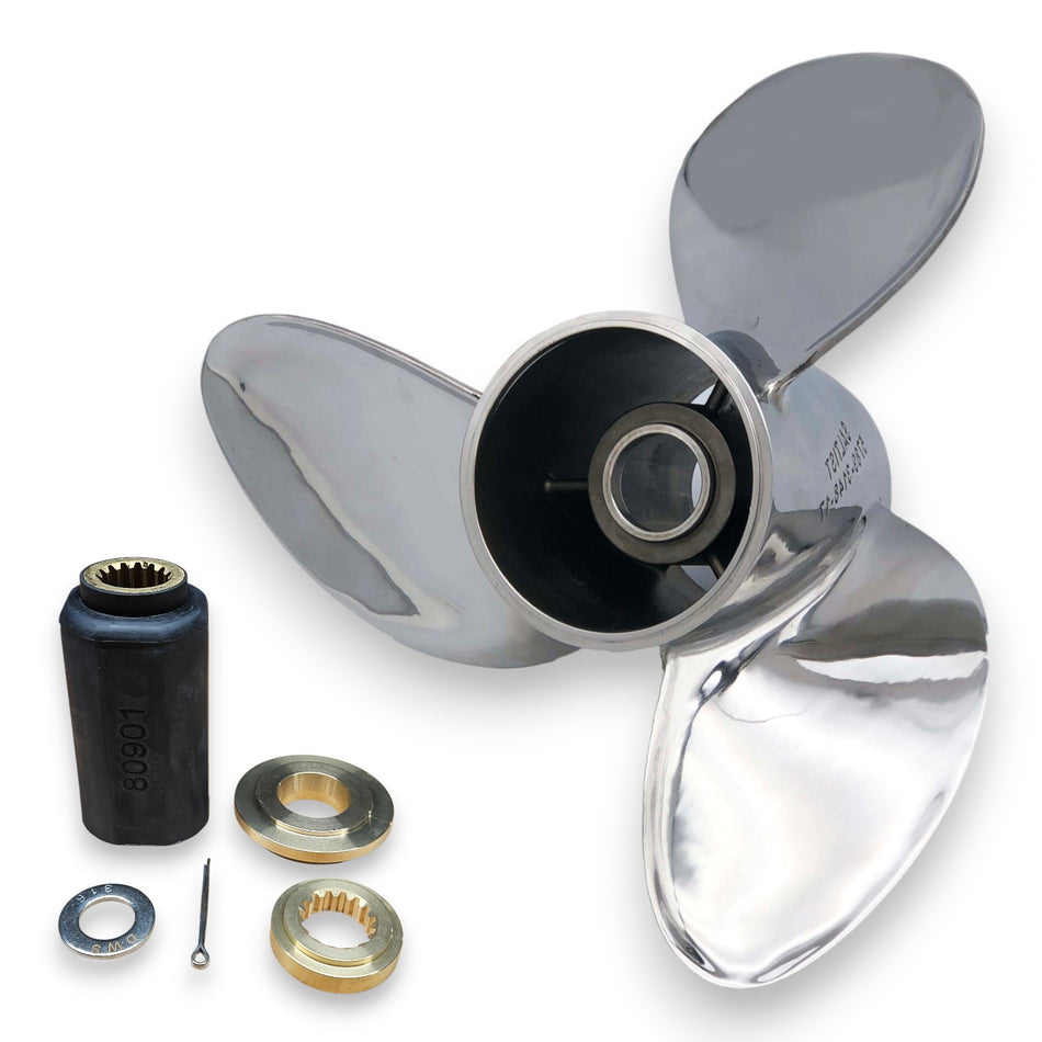 150-300hp Suzuki Johnson Saltist Series Polished Stainless LH Rotation 3-Blade Propellers