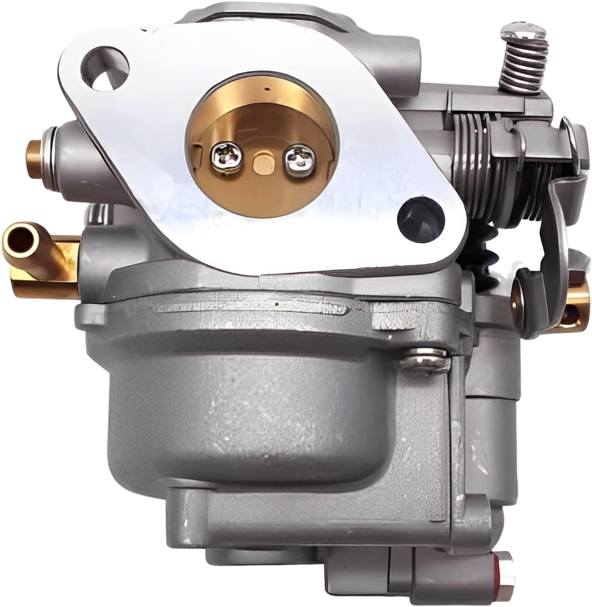 Close-up of a mechanical carburetor on a white background