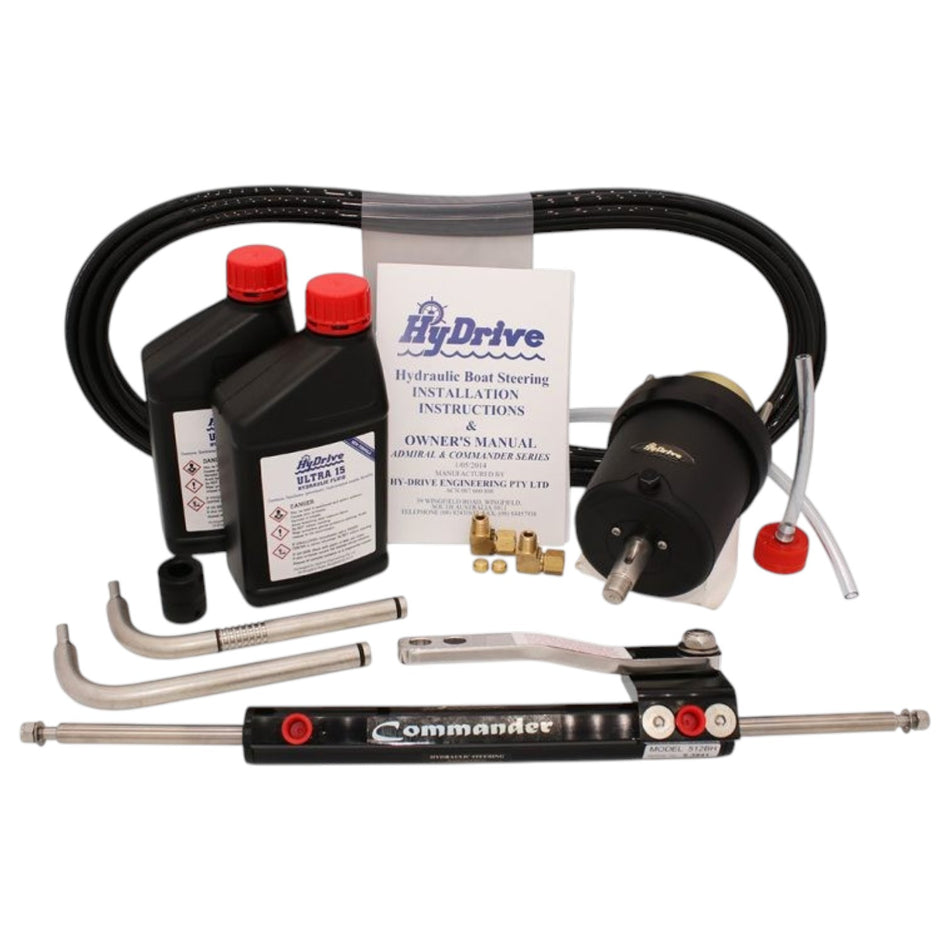 HyDrive COMKIT 6 + Commander Bullhorn Steering Kit for Outboards up to 150hp