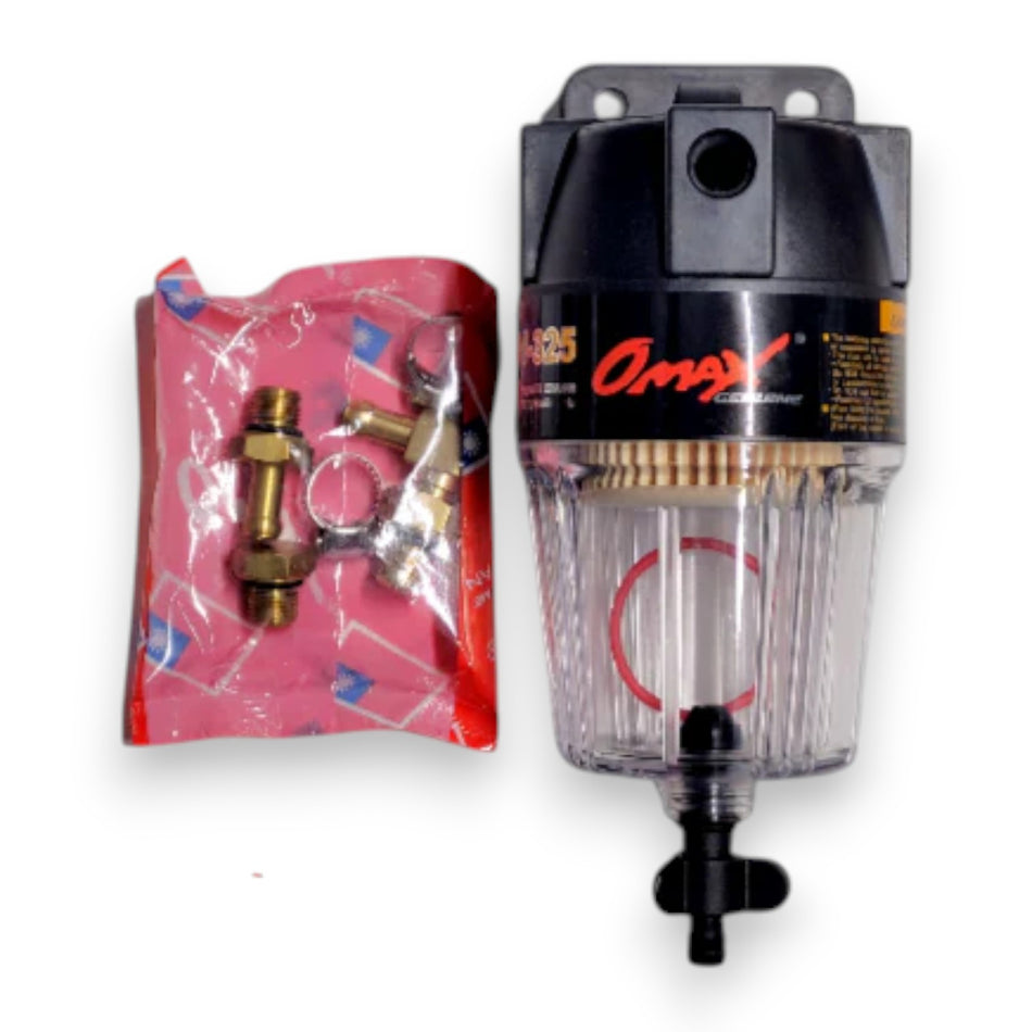 OMAX 10 Micron Clear Bowl Water Separating Fuel Filter Assembly for Outboard Motors