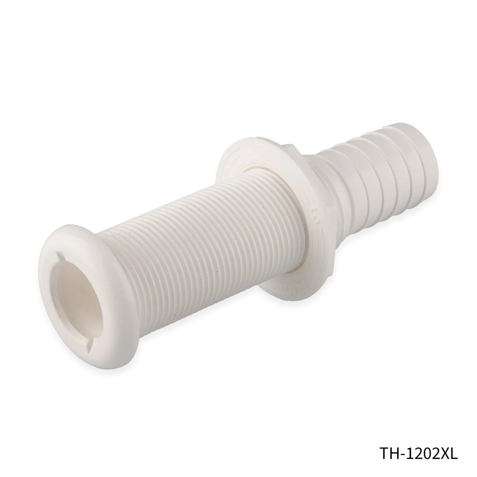 Extended Thread Skin Fitting with 1 1/8" / 27mm hose barb in White