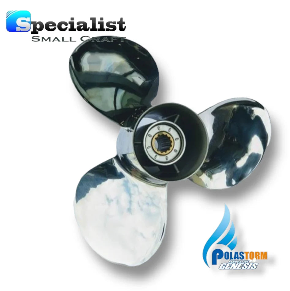 25-60hp Stella Series Polished Stainless 3-Blade Pressed Hub Propellers