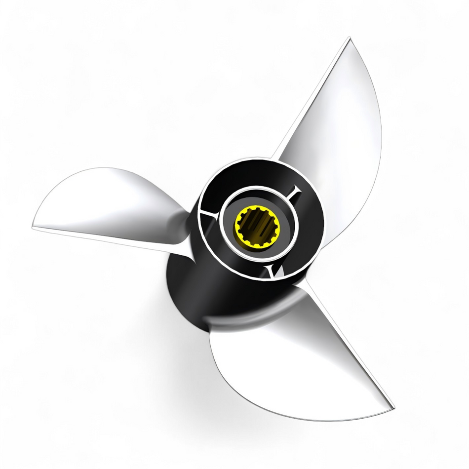 "Racer 3" Series Polished Stainless 3-Blade Pressed Hub Propellers for 30-60hp Yamaha, Selva, Suzuki, Honda powered Race Applications