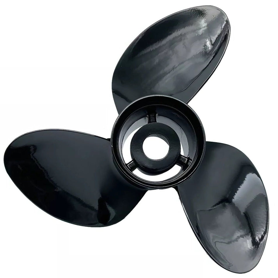 Black three-blade propeller on a white background