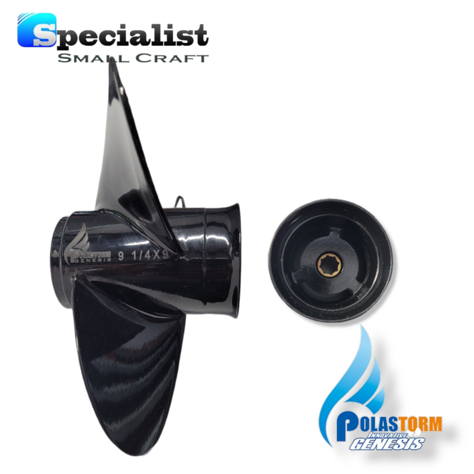 9 1/4" x 9" PolaStorm Aluminium-Titanium Propeller Mercury Mariner 6-15hp