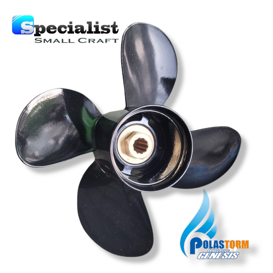 10.2" x 12" 4-Blade Aluminium/Titanium PolaStorm propeller to suit Mercury Mariner 9.9-25hp outboards
