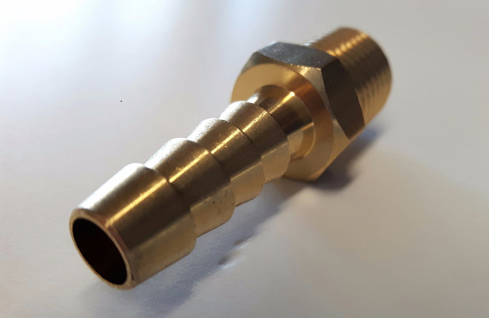 Brass 1/4" NPT male - 5/16" / 8mm ID hose barb