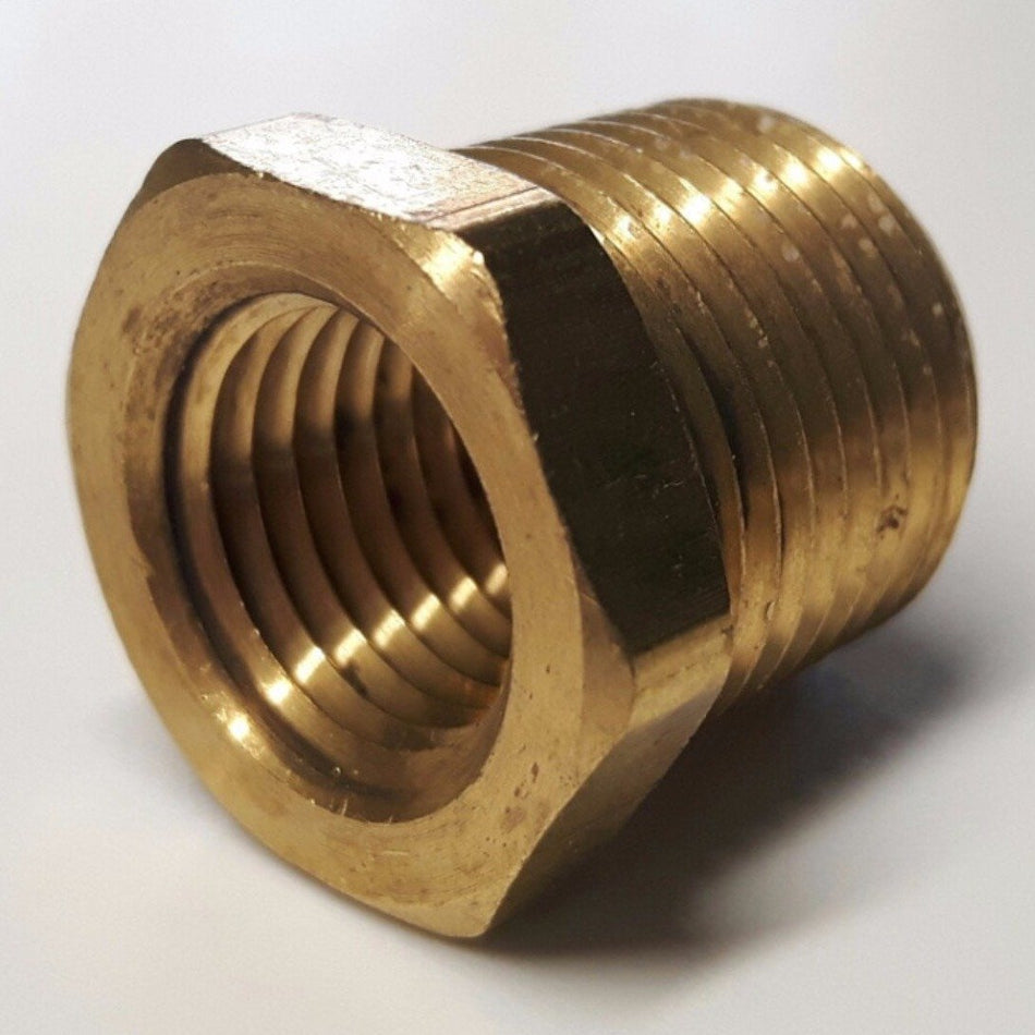 3/8" NPTM - 1/4" NPTF tapered brass reducer fitting