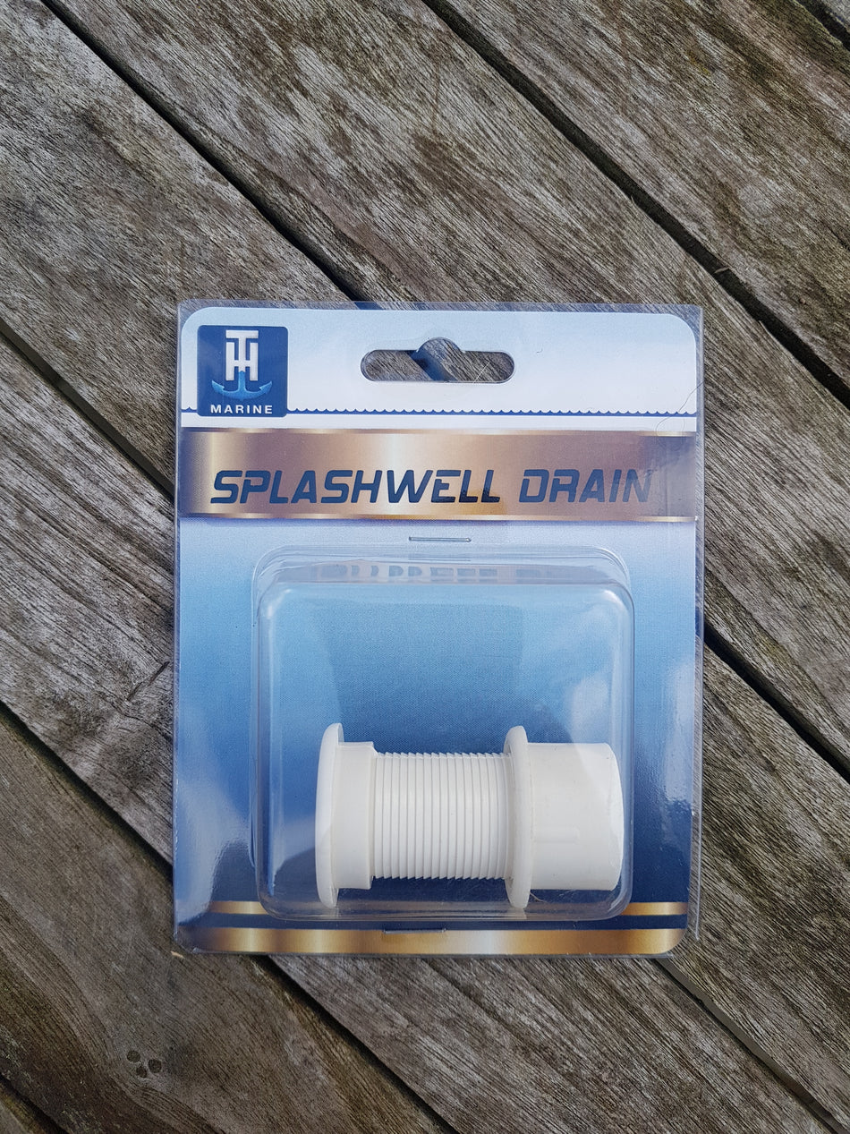 White Plastic Through Transom Splash Well Drain Fitting with flanges