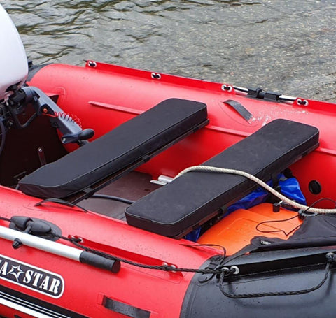 Foam filled seat cushion for inflatable boats and rowing boat thwarts