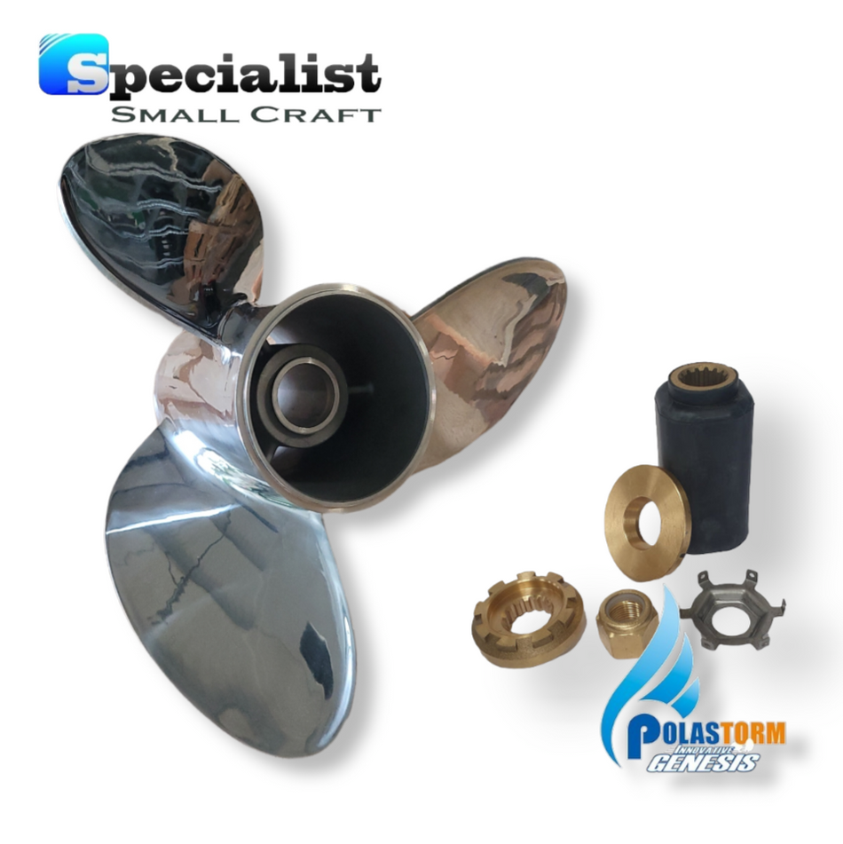 14 1/2" x 21" PolaStorm Polished Stainless Propeller with PolaFlex Hub kit to suit Mercury, Mariner & MerCruiser 135-300hp