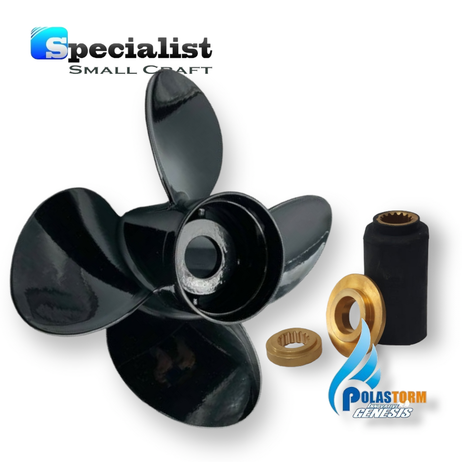 13" x 17" PolaStorm 4-Blade Titanium Aluminium Propeller with PolaFlex Hub Bush Kit: Honda BF60-130 (4 1/4" Gearacse)