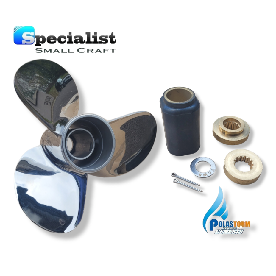 11 1/2" x 13" PolaStorm Polished Stainless Blade Unit with PolaFlex Propeller Hub Bush Kit: Tohatsu 35hp-50hp
