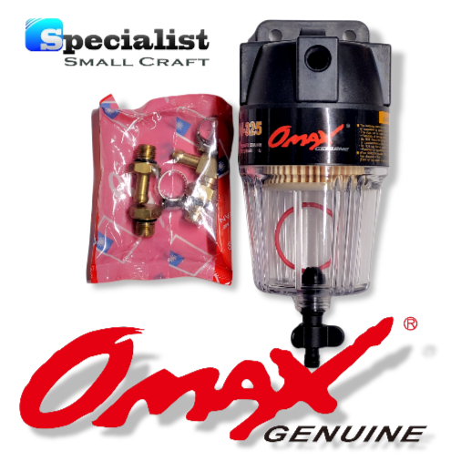 OMAX 10 Micron Clear Bowl Water Separating Fuel Filter Assembly for Outboard Motors