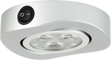 IP55 WaveLED Silver Ceiling Light. 3x 1W LED. Plastic Bezel and Switch