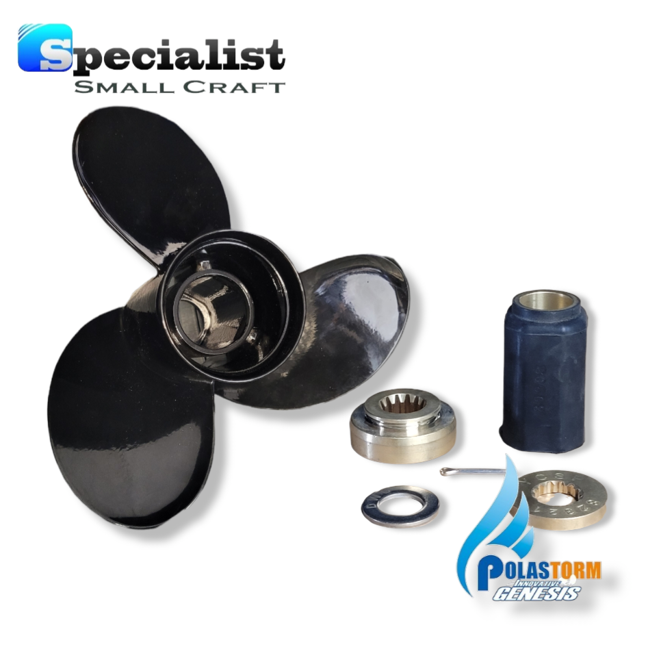 10 3/8" x 13" PolaStorm Titanium-Aluminium Blade Unit with PolaFlex Propeller Hub Bush Kit: Tohatsu 35hp-50hp
