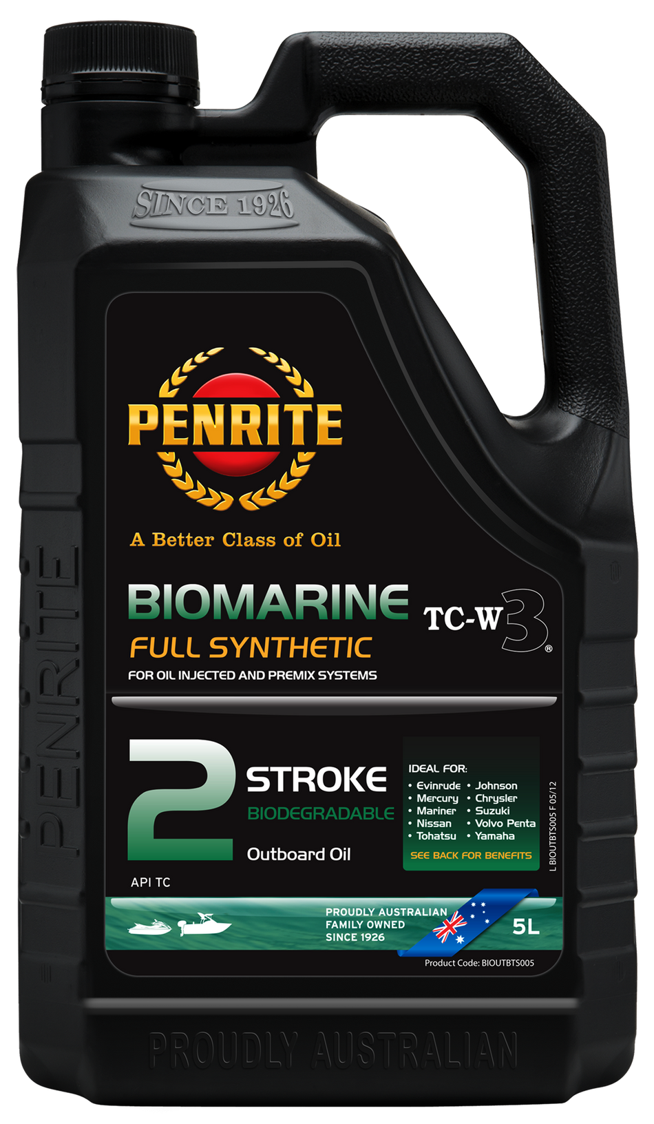 Penrite NMMA Approved Biodegradeable Fully Synthetic Outboard TC-W3 2-Stroke Oil (5 Litres)