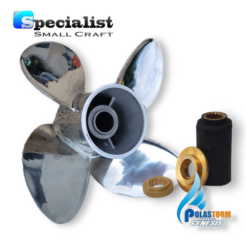 14 1/2" x 14" 4-Blade PolaStorm Polished Stainless Propeller with PolaFlex Hub kit to suit Honda BF115- 250