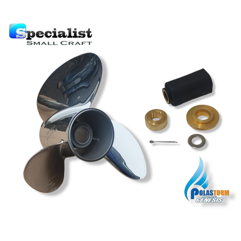 14 3/4" x 19" LH Rotation PolaStorm Polished Stainless Propeller with PolaFlex Hub kit to suit Honda BF115- 250