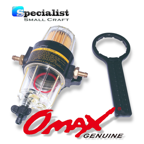 OMAX 10 Micron Clear Bowl Water Separating Fuel Filter Assembly for Outboard Motors up to 70hp